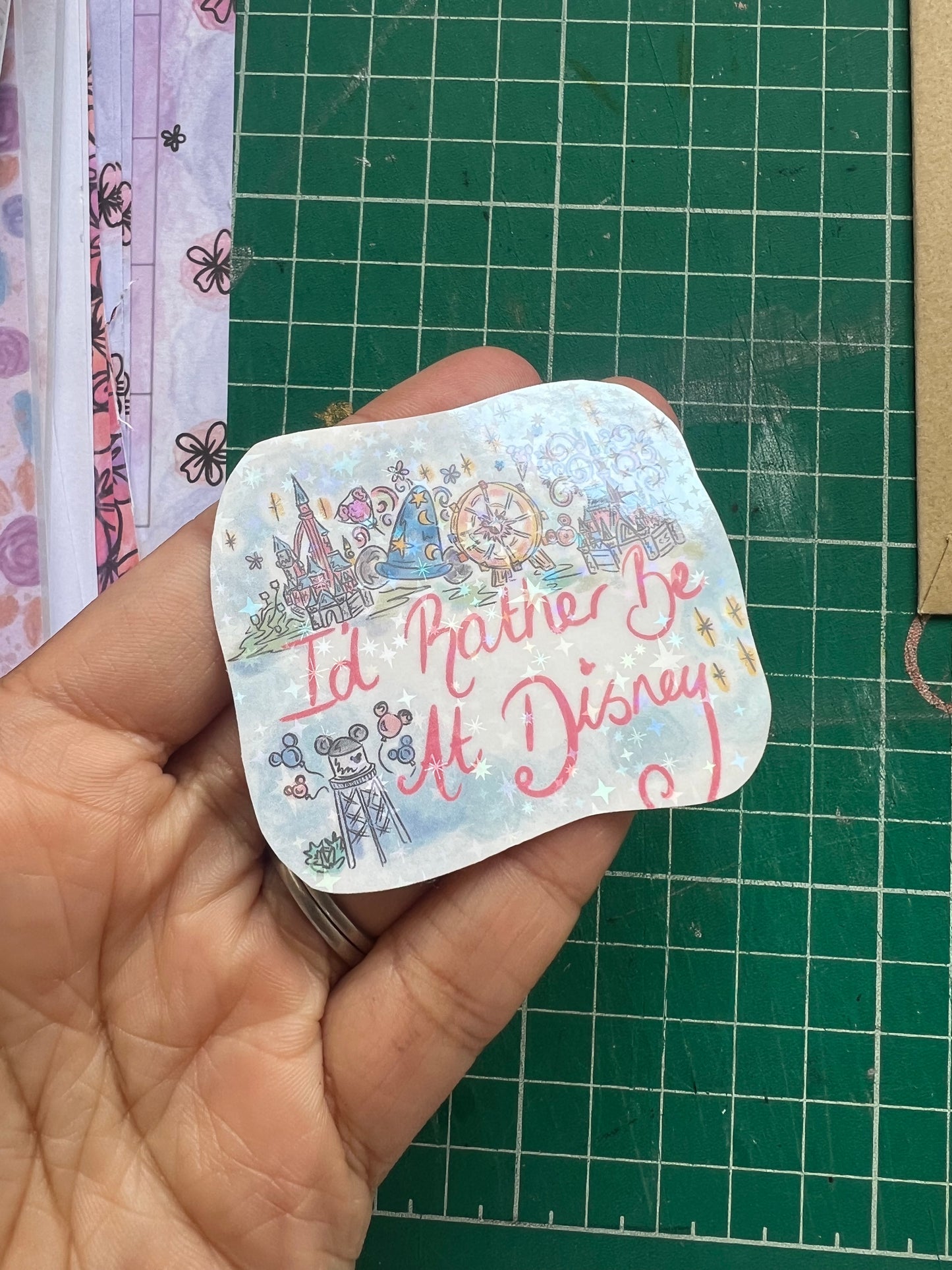 I would rather be at Disney holographic glitter sticker