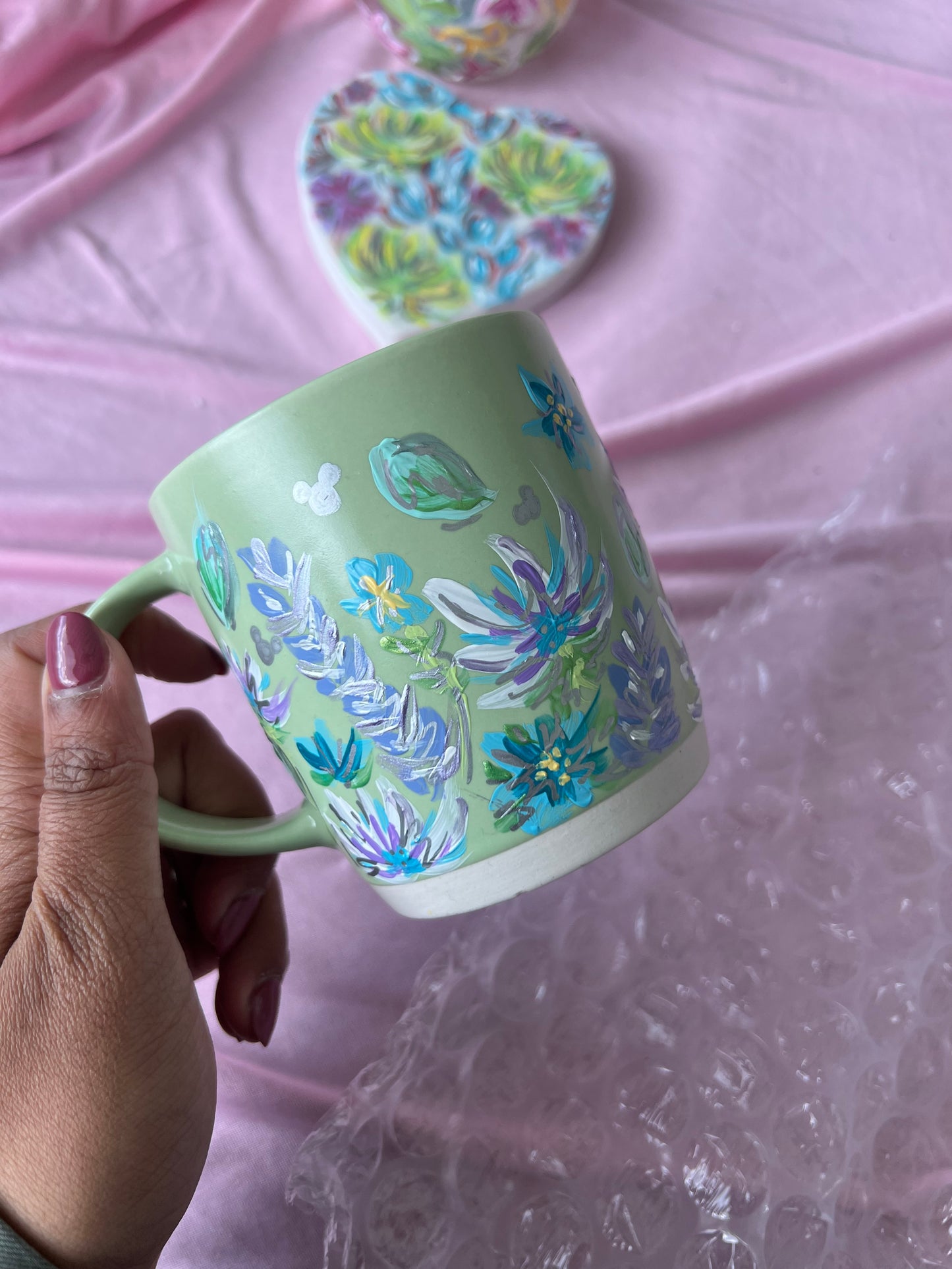 Floral green mug