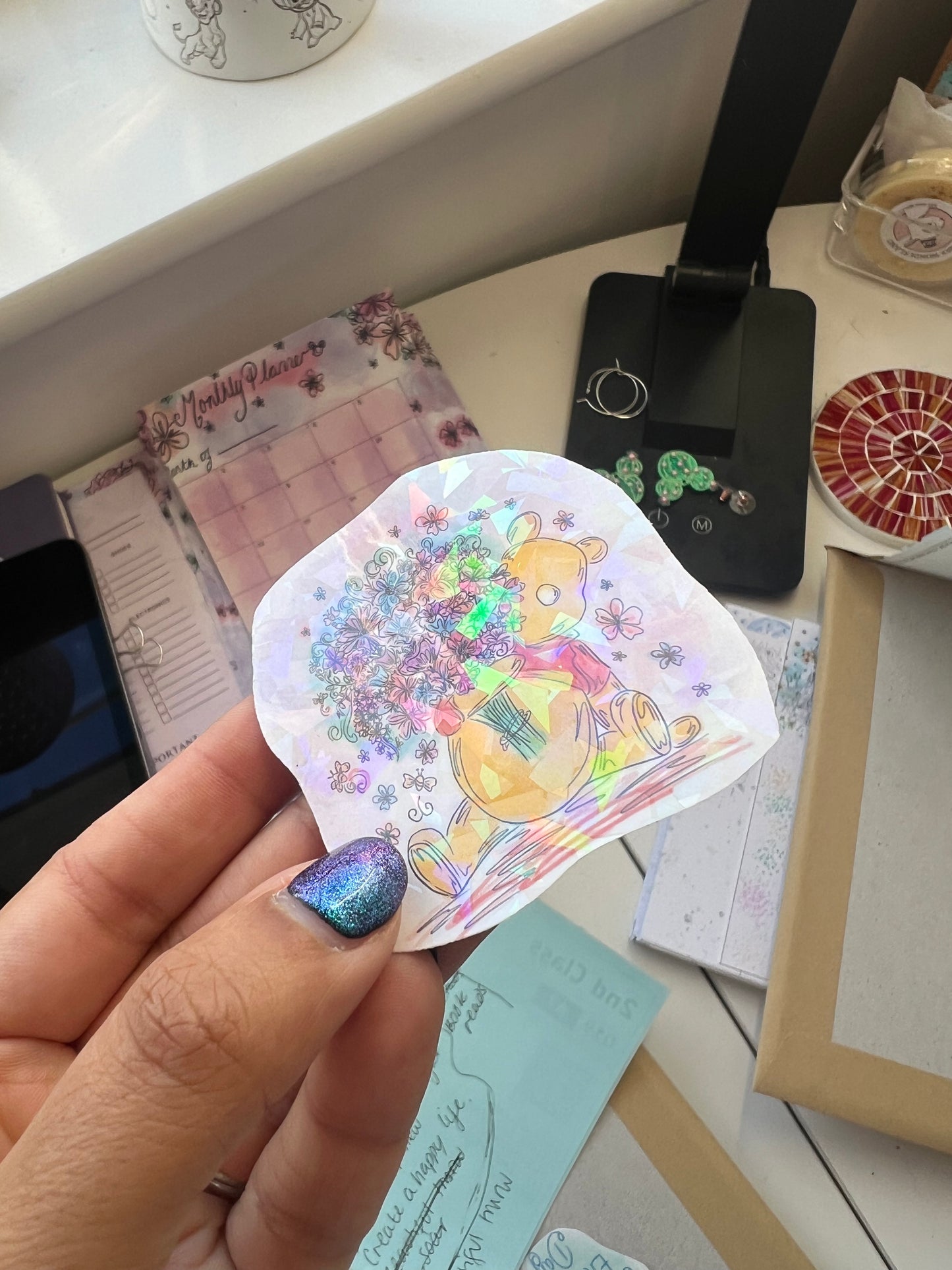 Winnie the pooh flora holographic glitter sticker