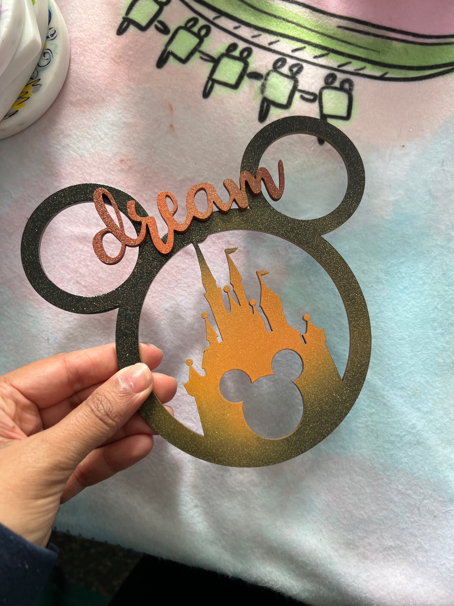 Wooden glitter Mickey head home decoration black and orange