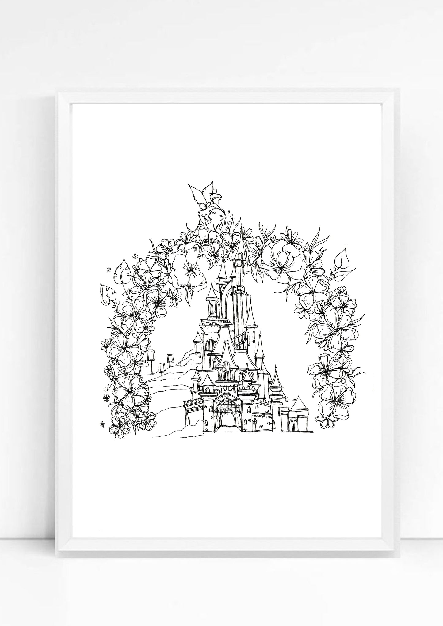 Paris castle sleeping beauty Black and White Print / Sticker / bookmark