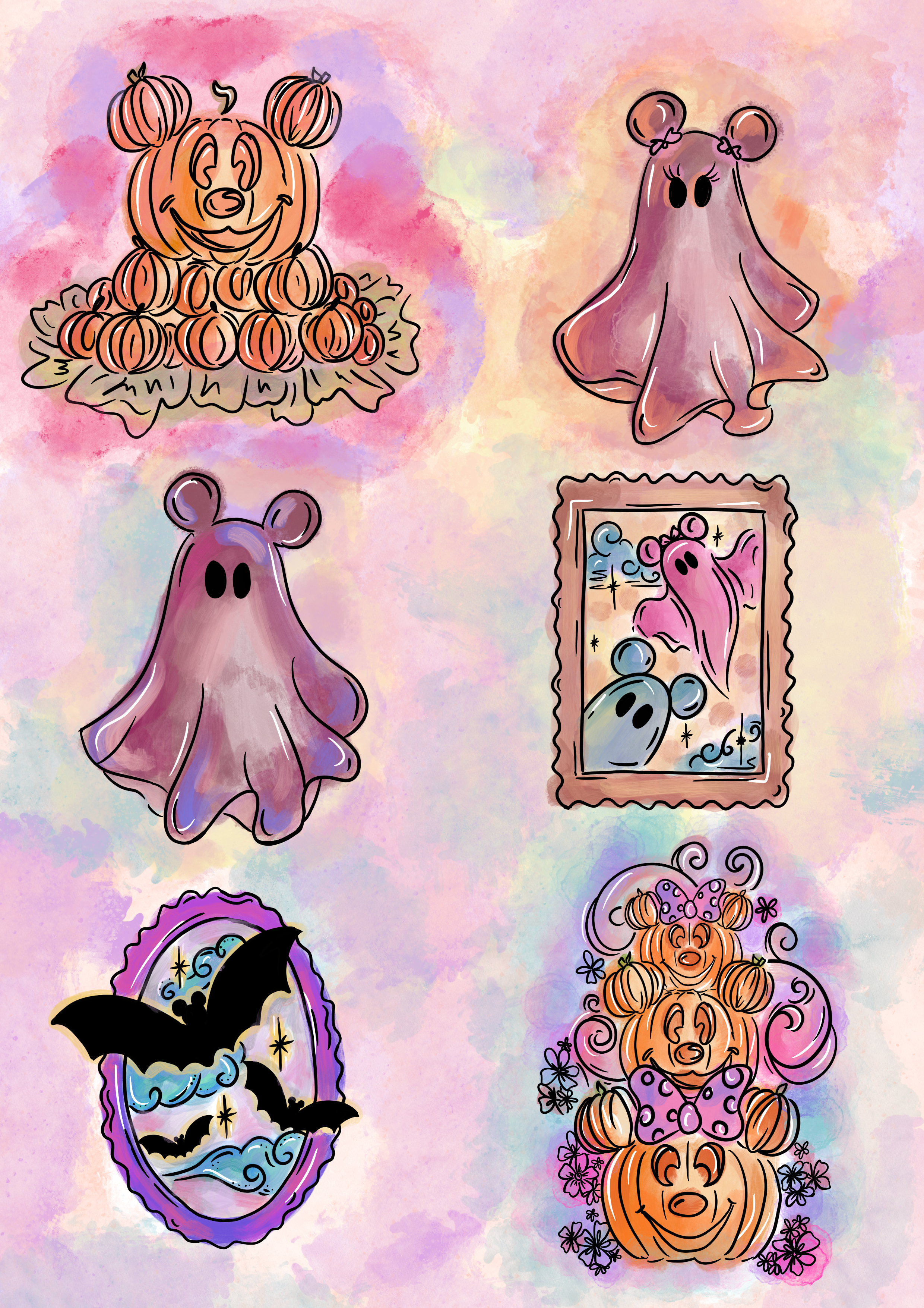 Holographic spooky ghosts Sticker sheet 5x7inch