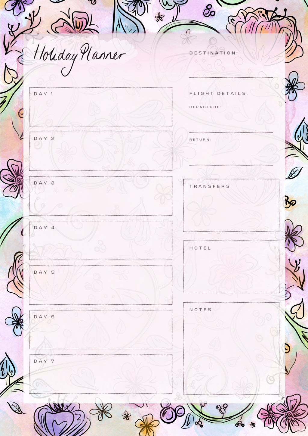 Holiday planning and packing sheets X6 A5