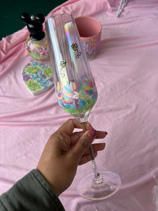 Floral Painted glass flute