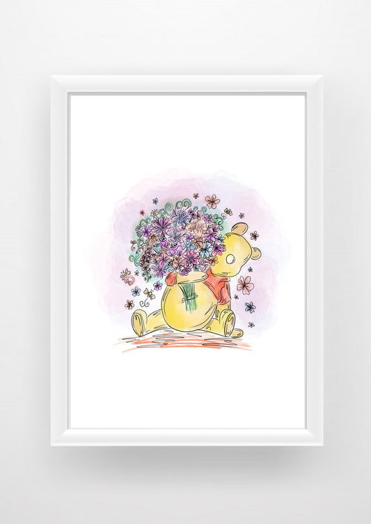 Floral Winnie the Pooh Print / Sticker / bookmark
