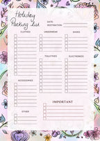 Holiday planning and packing sheets X6 A5