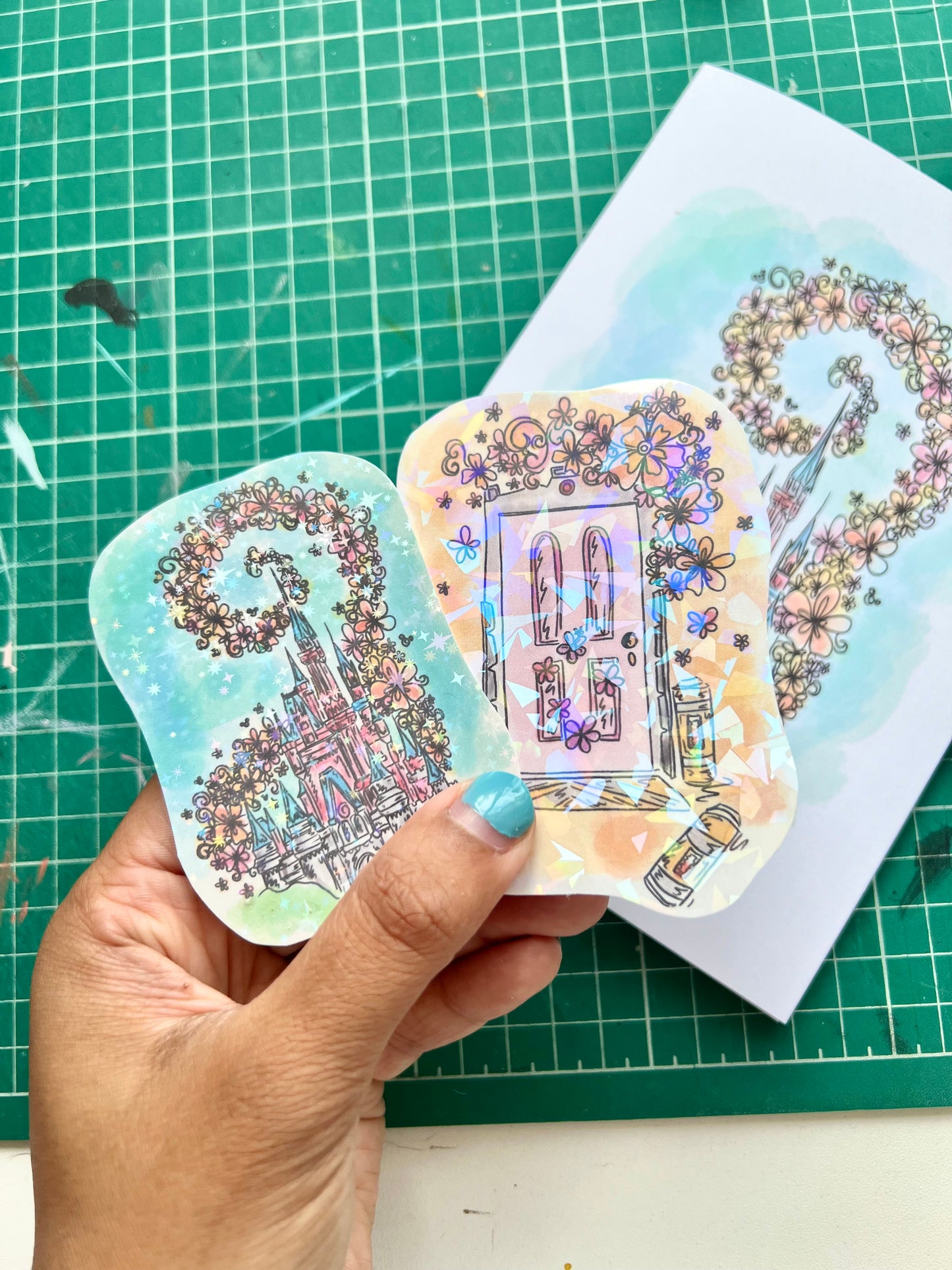 Wdw castle and boos door holographic glitter sticker