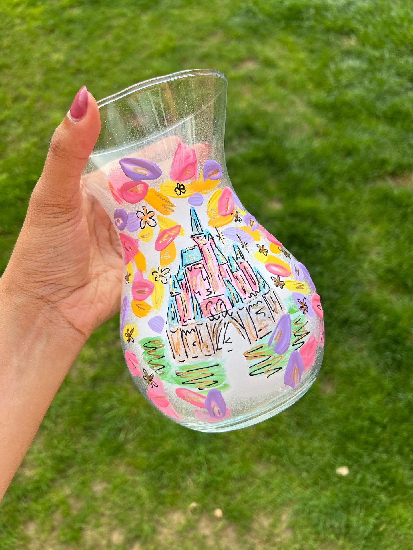 Floral Painted Vase Disney castle