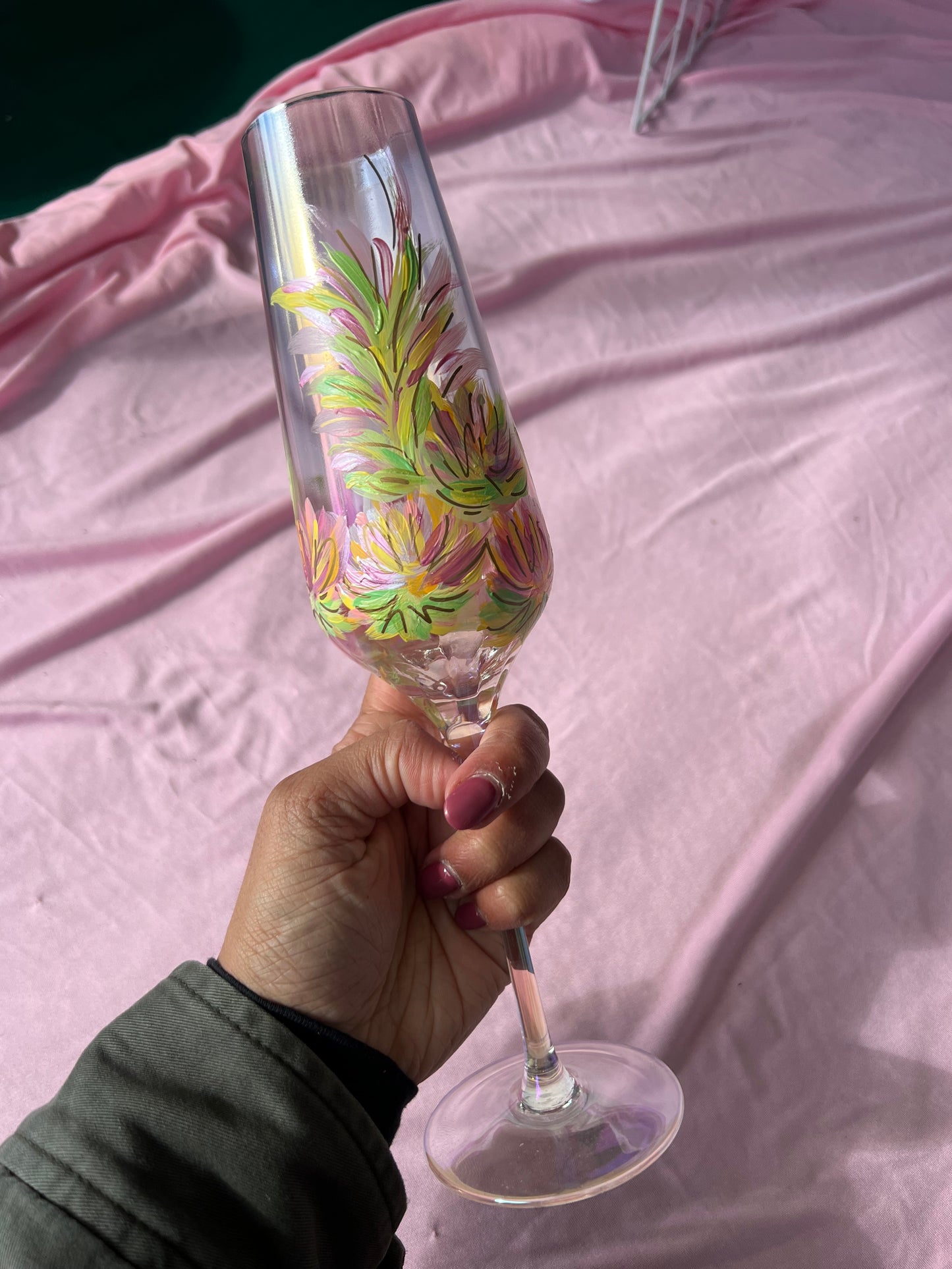 Floral Painted glass flute
