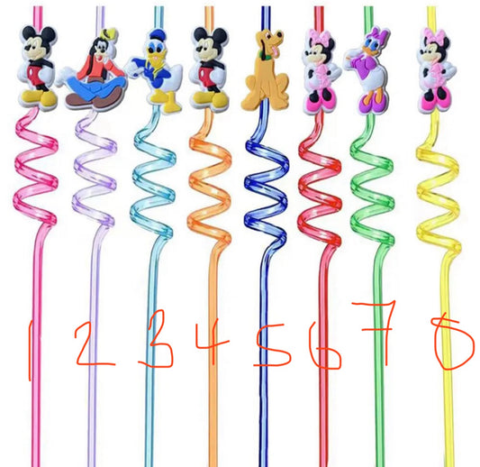 Mickey and friends head straws multiple colours