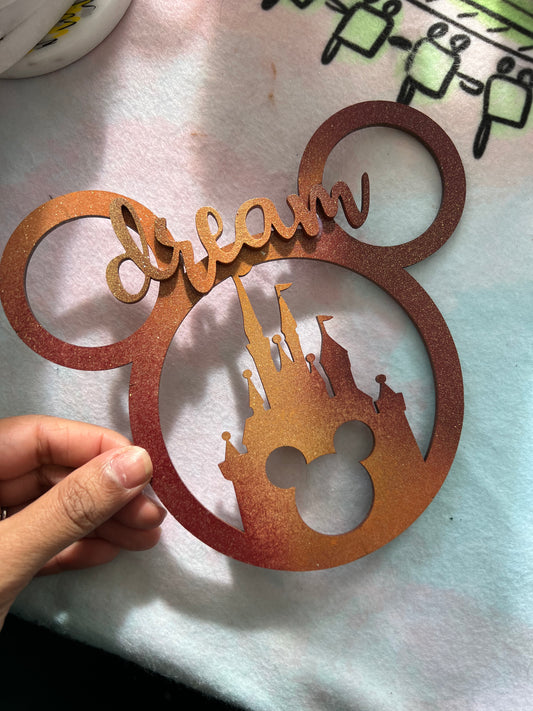 Wooden glitter Mickey head home decor orange and red