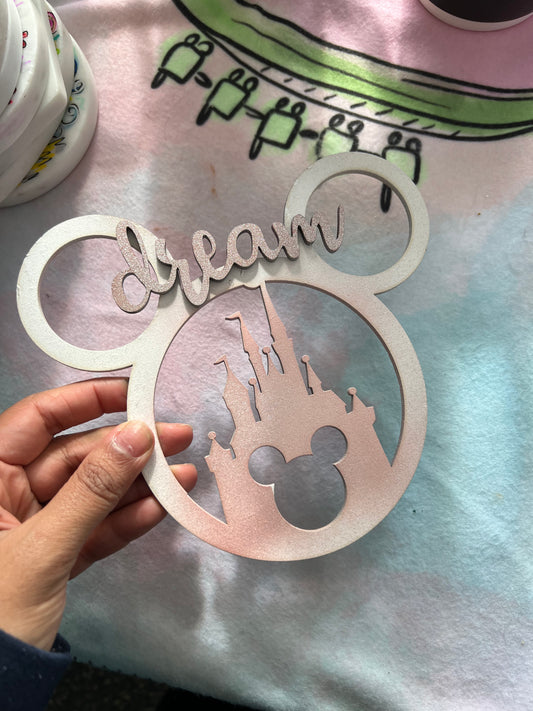 Wooden glitter Mickey head home decoration princess pink