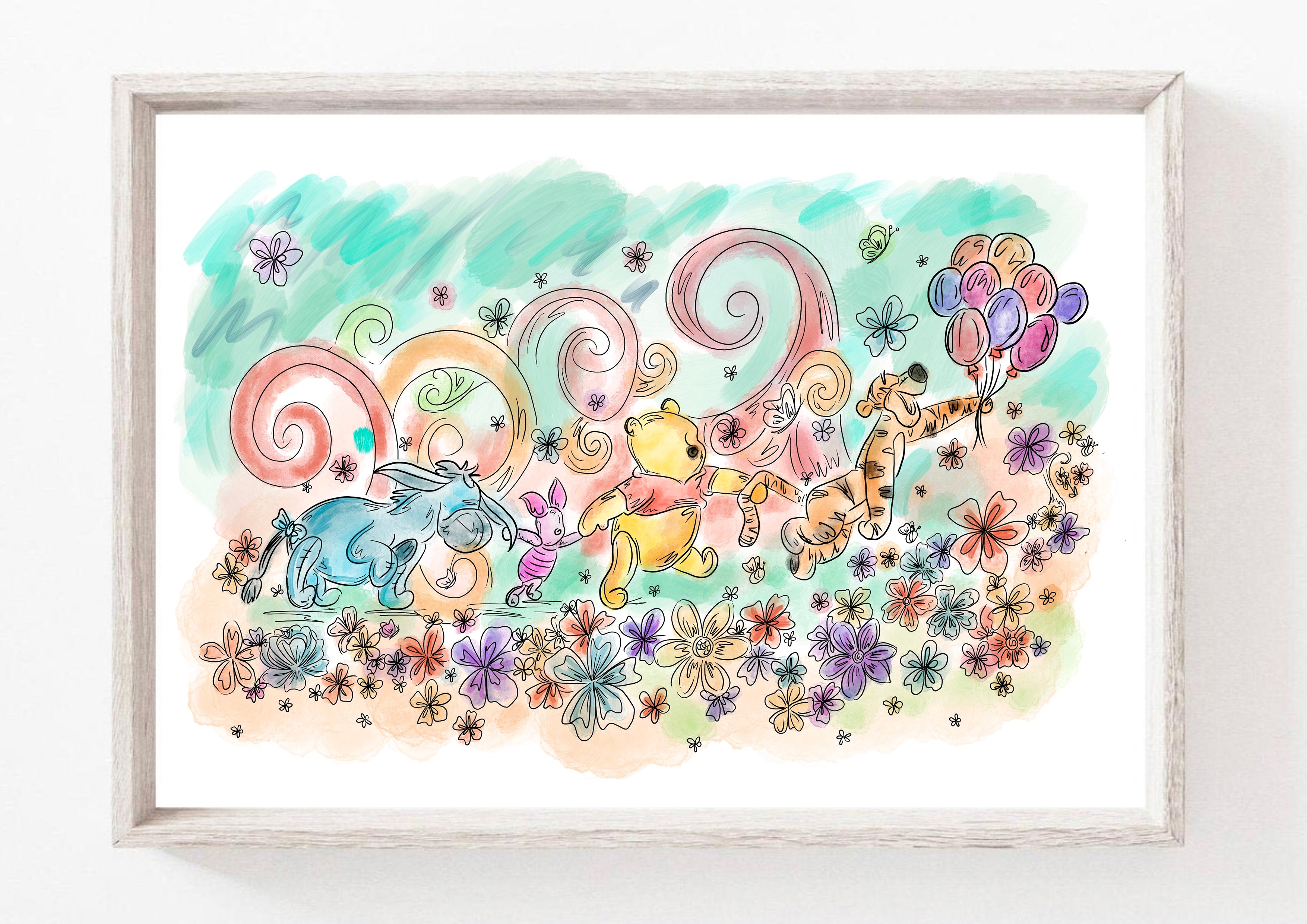 Winnie the Pooh and friends butterfly Print / Sticker / bookmark