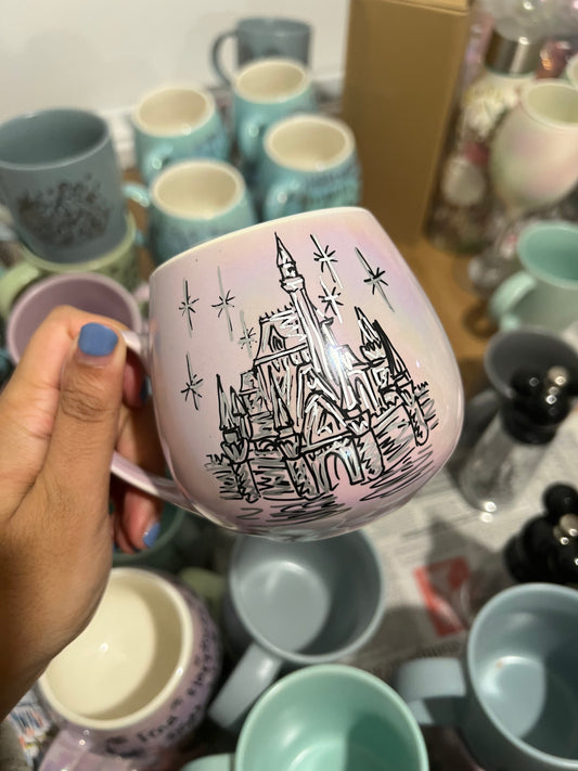 Pink silver castle mug