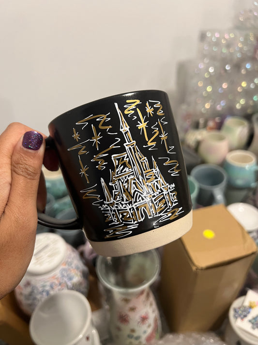 Black gold castle mug