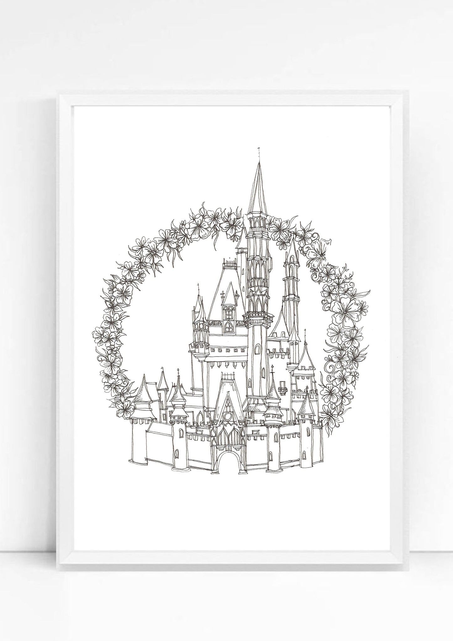 Cinderella castle Black and White Print / Sticker / bookmark