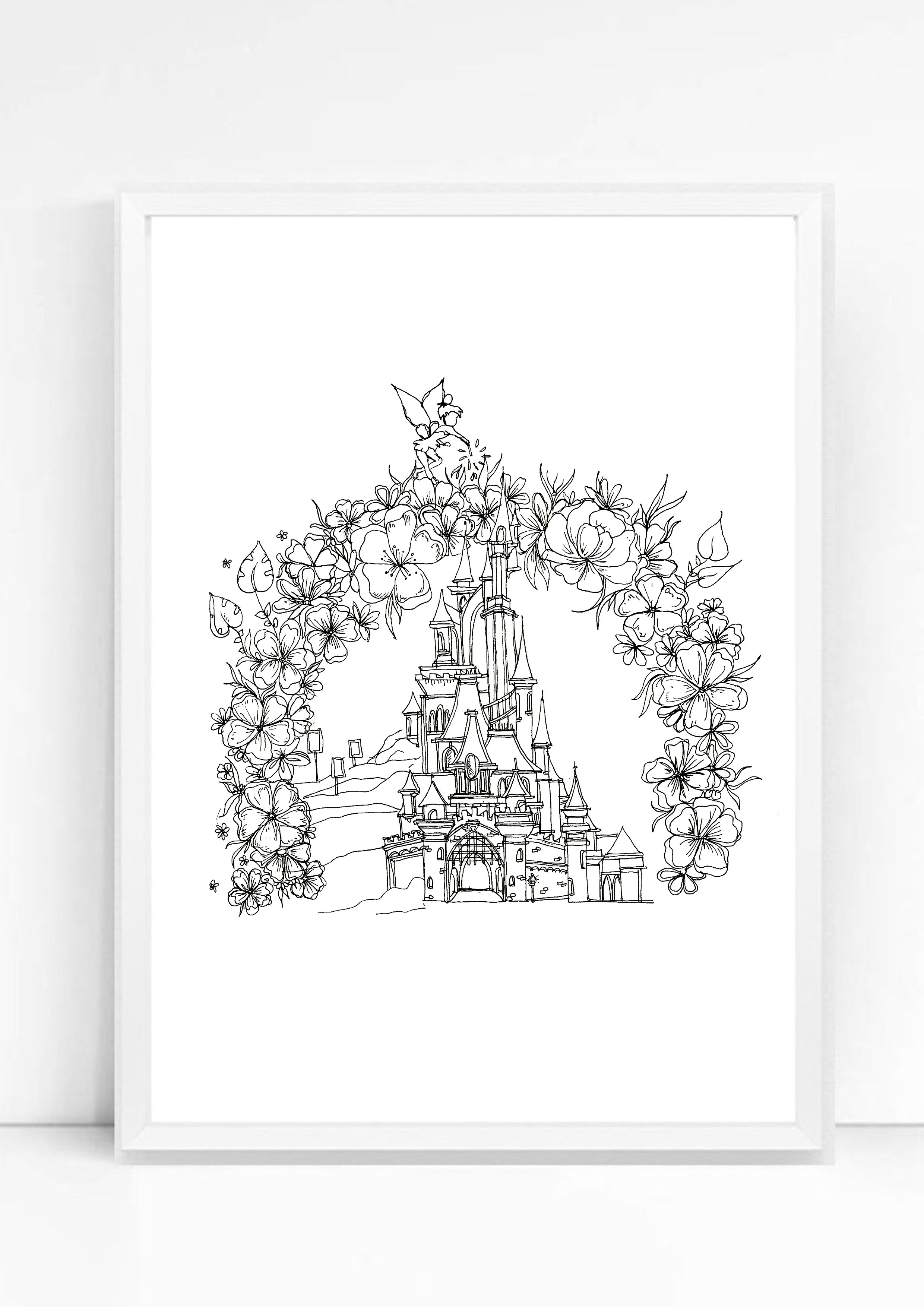 Paris castle sleeping beauty Black and White Print / Sticker / bookmark