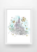 Paris castle floral sleeping beauty Print / Sticker / bookmark