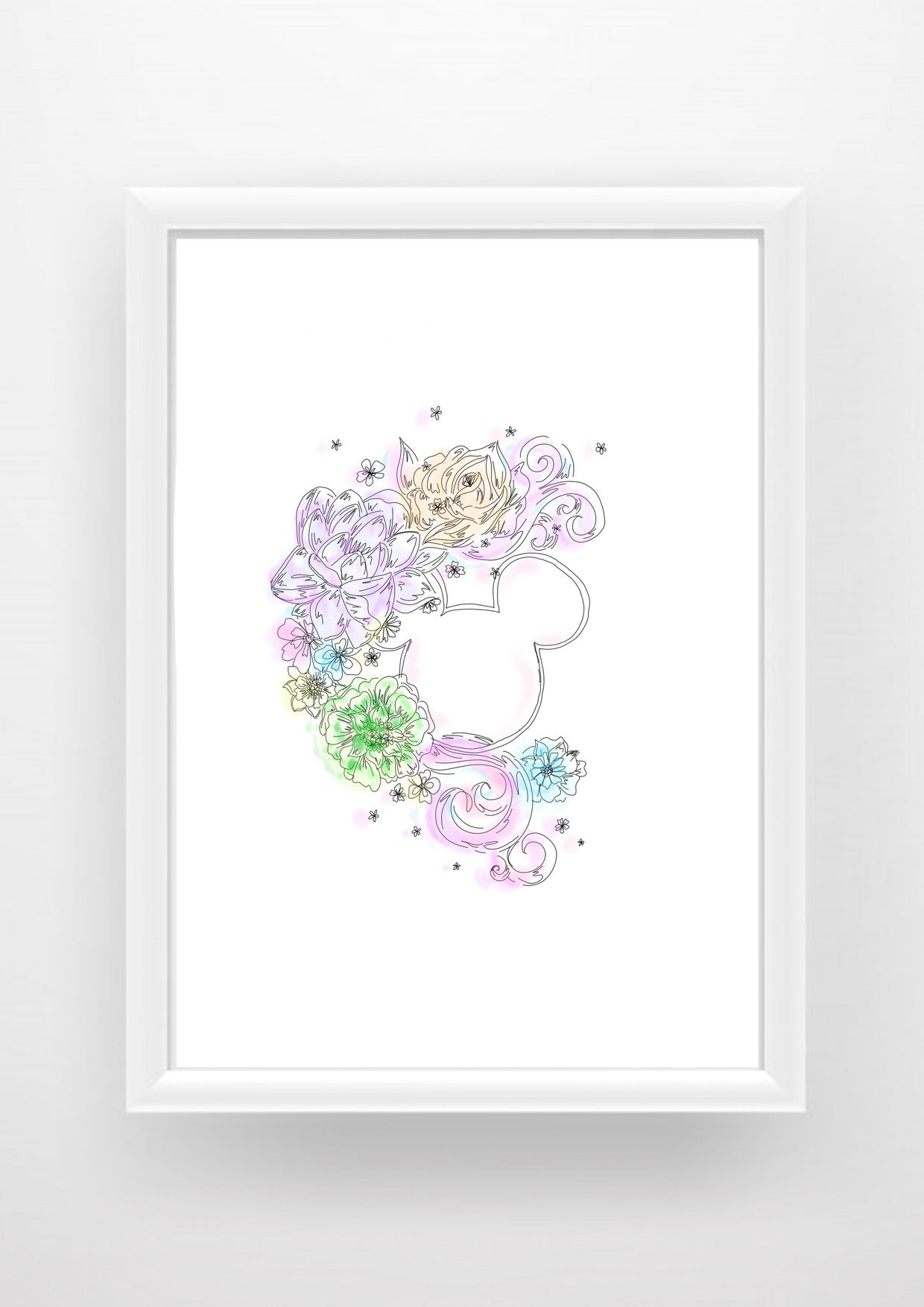 Floral Mickey head Print / Sticker / bookmark
