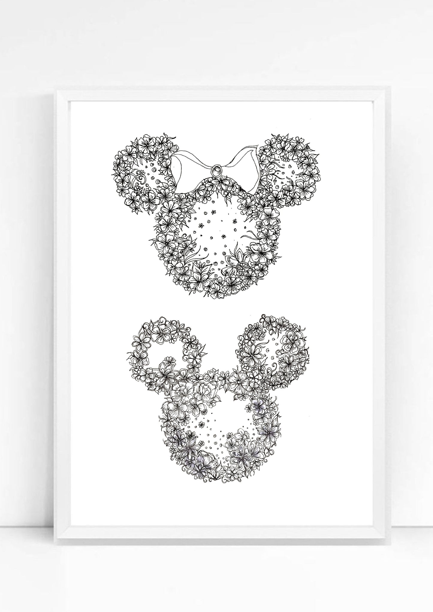 Mickey Minnie Floral Head Print / Sticker / bookmark