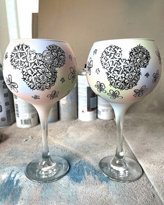 Minnie and Mickey Mouse floral Gin glasses X2