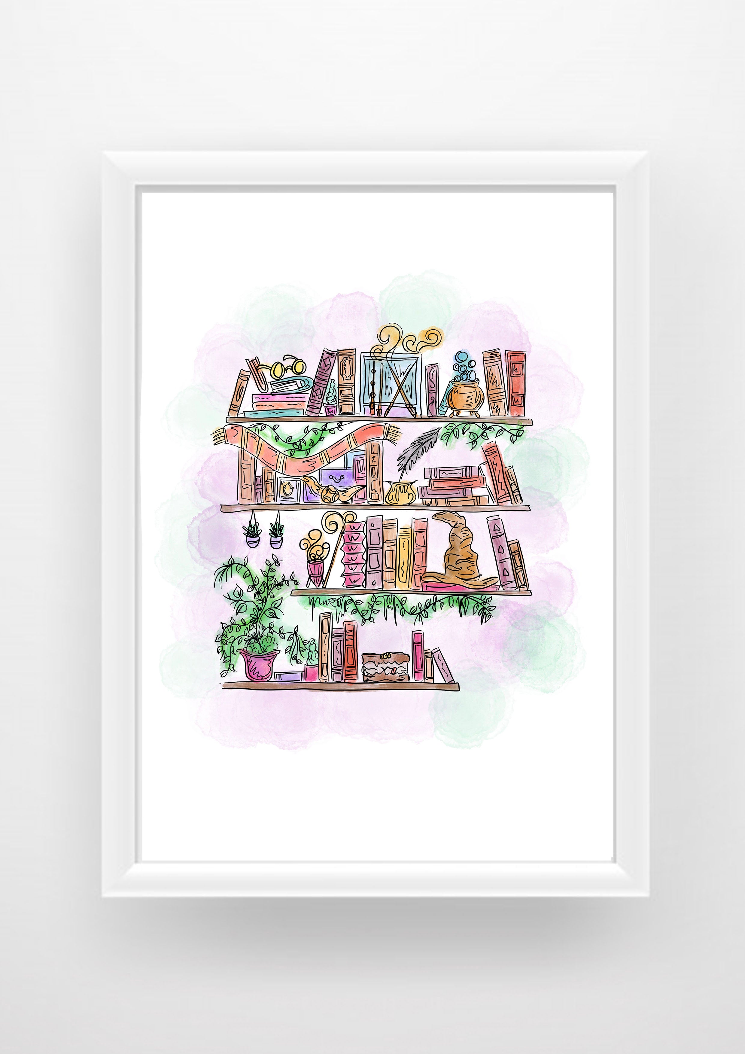 Harry Potter Bookshelf magical Print / Sticker / bookmark